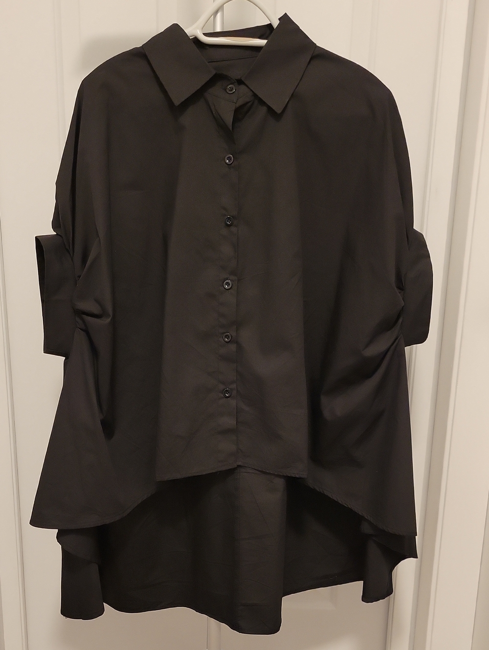 Dramatic Hi/Lo Button-Down Shirt With Caped Back 100% Cotton